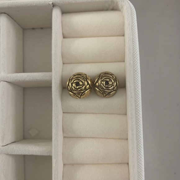 Titanium Post Gold Rose Earrings WOMENS - Picture 2 of 3